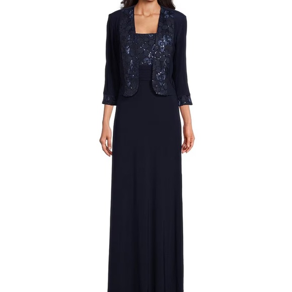 Navy Blue Evening Gown/Mother of Bride or Groom dress with Jacket - Picture 1 of 9